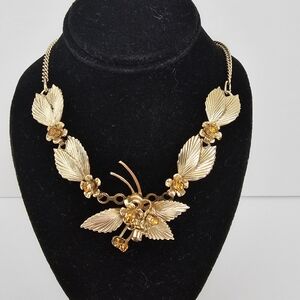 Vintage 1950s West Germany Gold-Tone Floral Statement Necklace